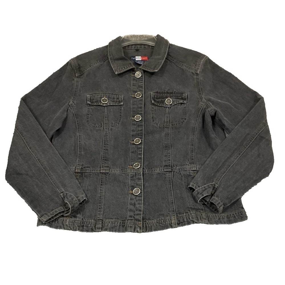 FRENCHCUFF Denim Blazer Jacket Cotton Big Button Front Pockets Cinched Sz L